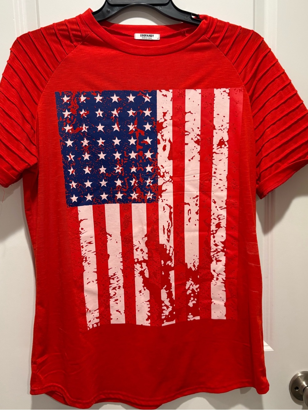 MENS COMFORT American Flag Graphic Red Tee SZ- LARGE